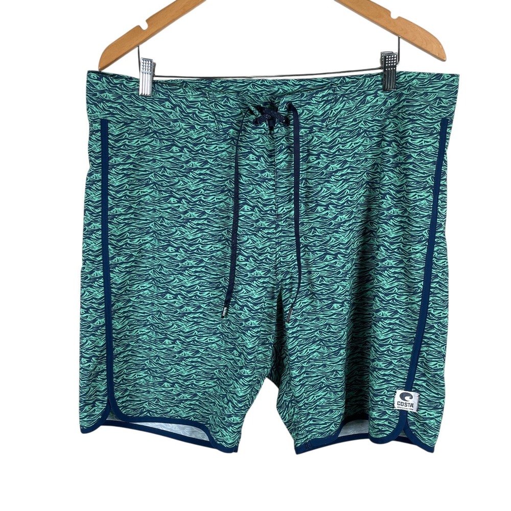 Costa Del Mar Board Shorts Swimwear Mens 36 Green Polyester 20" Length Stretch‎
